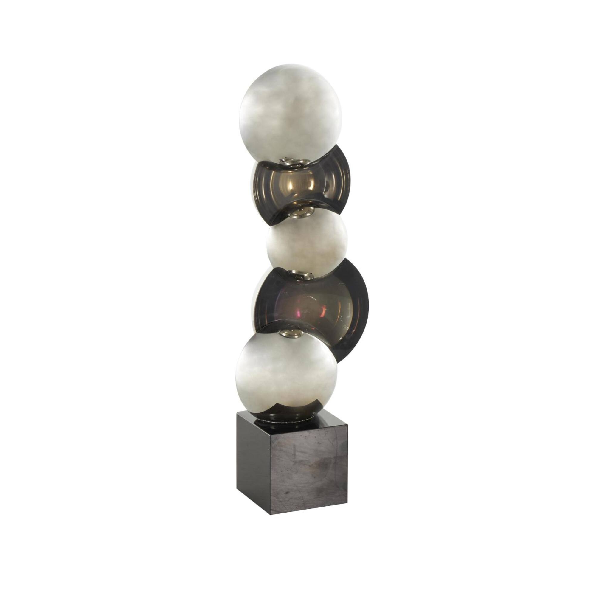 15.75" Black Glass Abstract Stacked Orb Sculpture with Black Base